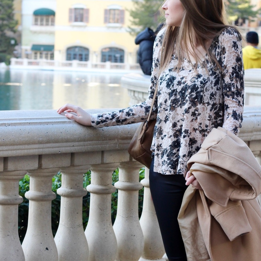 urban outfitters lace long sleeve top with floral print